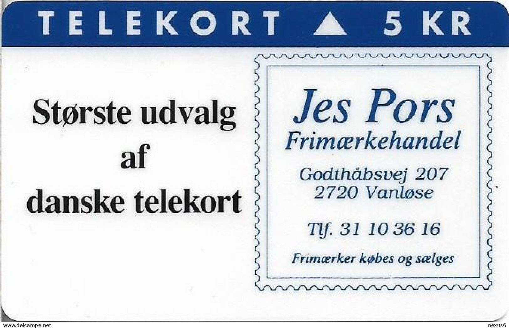 Denmark - KTAS - Jes Pors Stamp Dealer (blue) - TDKP082 - 04.1994, 1.750ex, 5kr, Used - Danemark