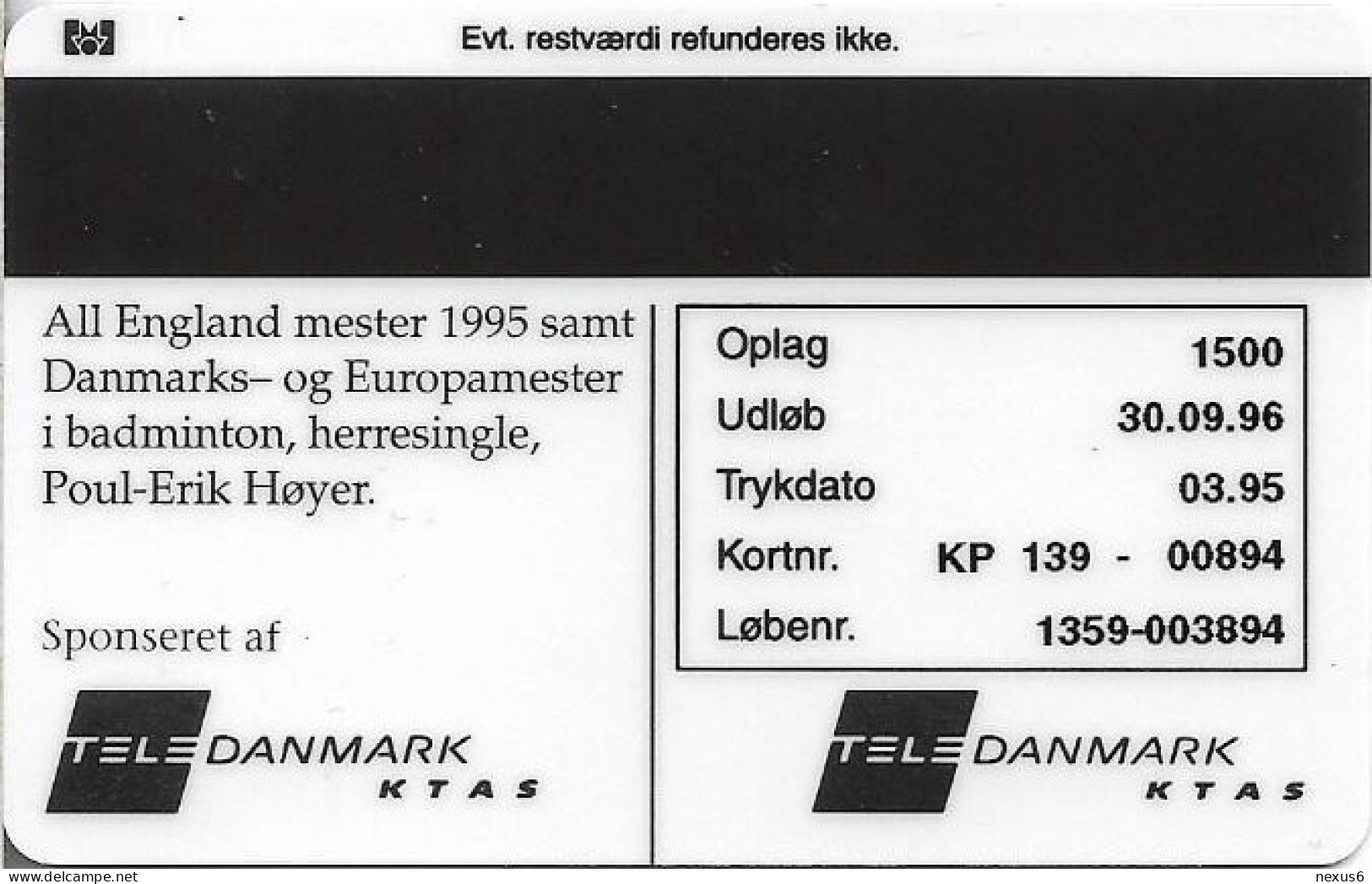 Denmark - KTAS - Poul-erik Hoyer - TDKP139 - 03.1995, 10kr, 1.500ex, Used - Dänemark