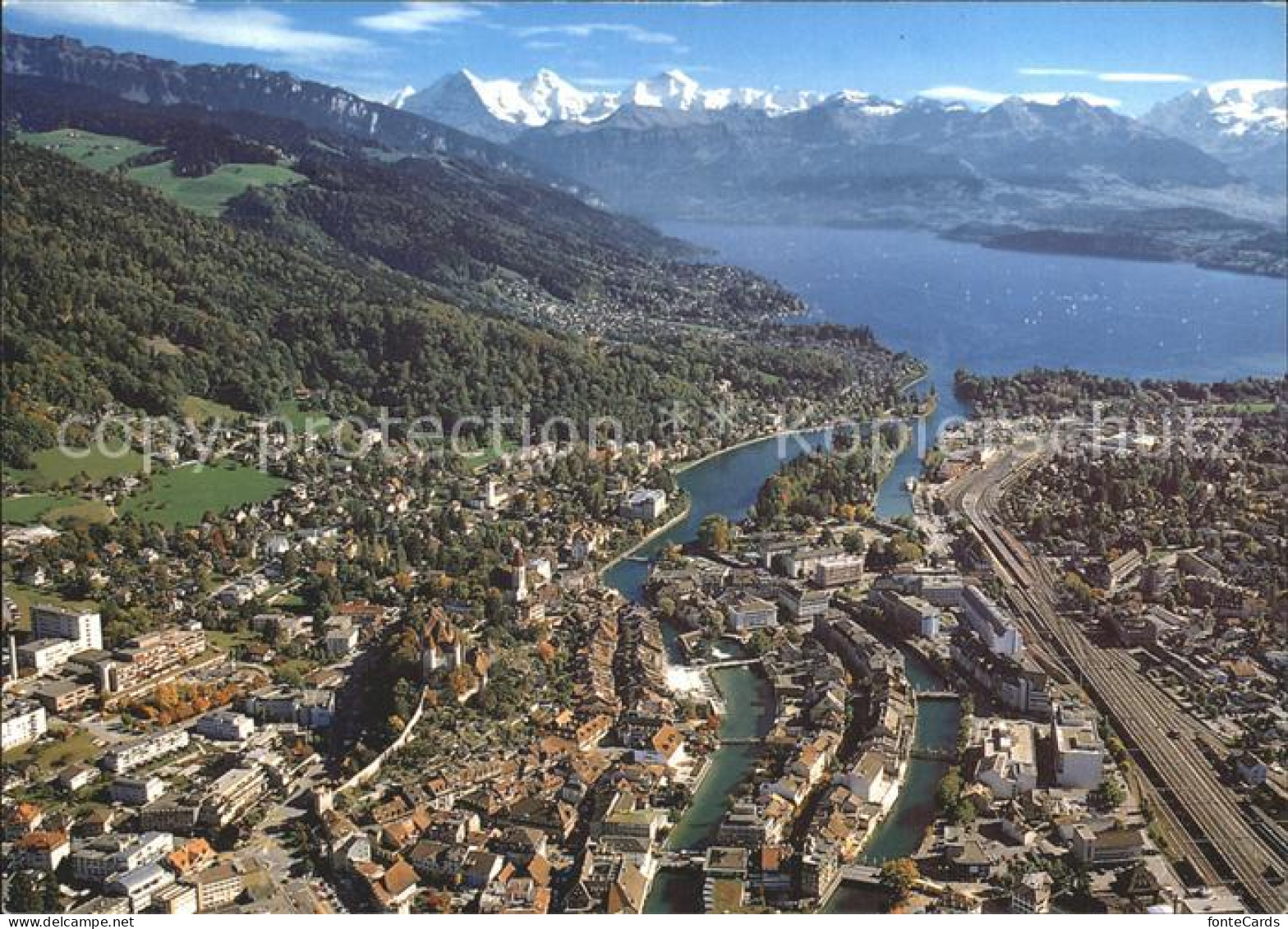 12243887 Thun BE Fliegeraufnahme Am See Mit Eiger Moench Und Jungfrau Thun - Andere & Zonder Classificatie