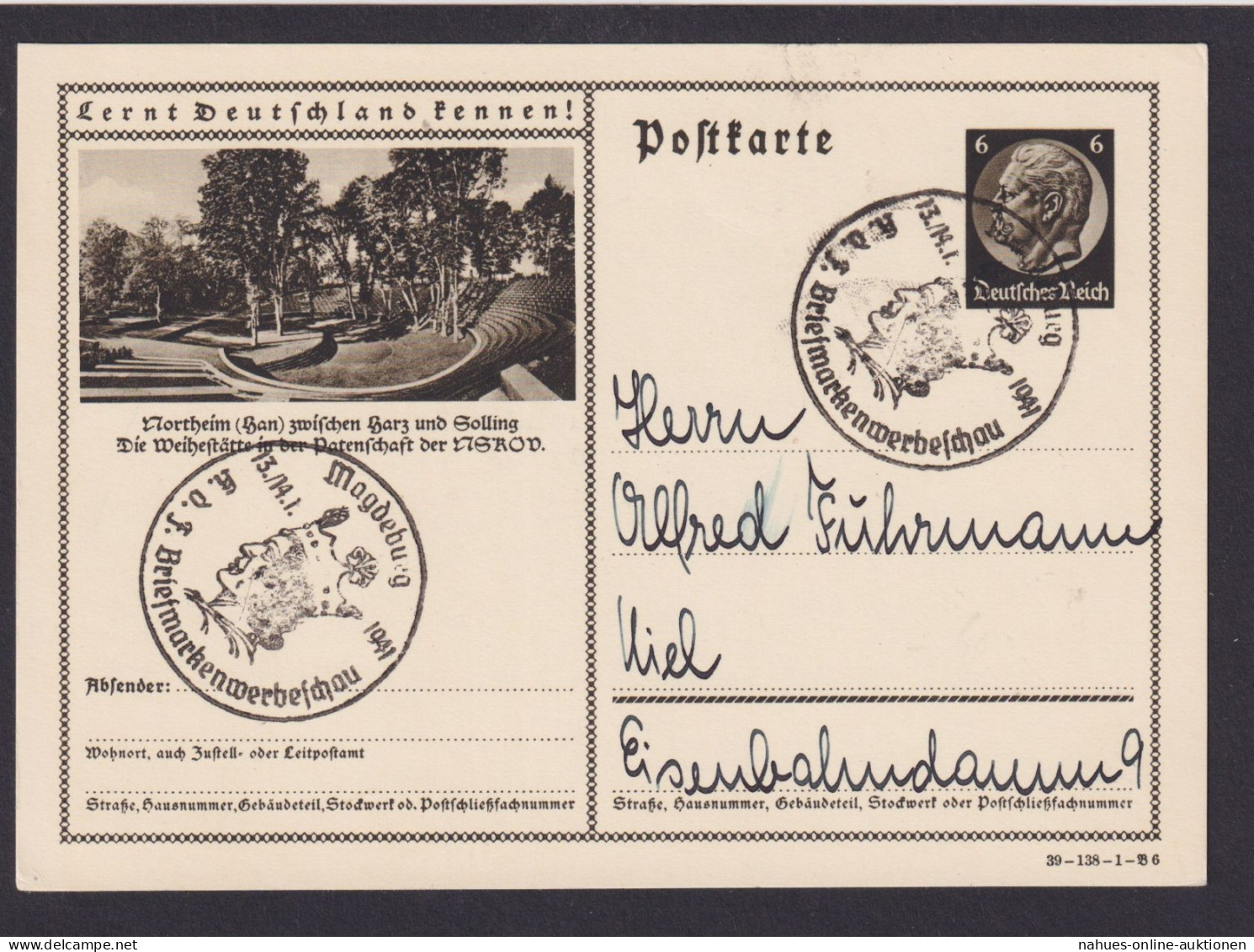 KDF Magdeburg Ganzsache Deutsches Reich SST Briefmarkenwerbeschau Motiv Northeim - Storia Postale