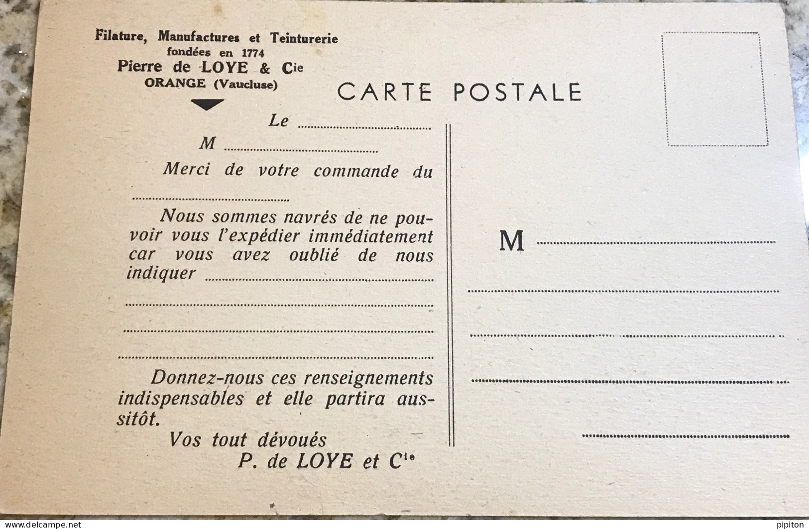 Carte Postale Privée Orange Et Serignan Laines Du Bouton D'or - Andere & Zonder Classificatie