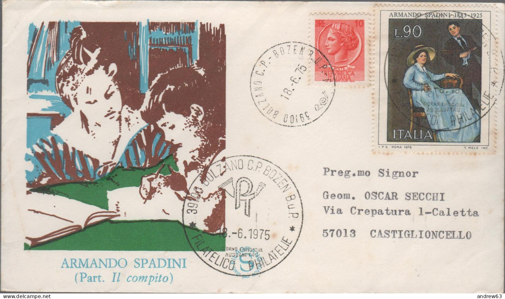 ITALIA - ITALIE - ITALY - 1975 - Arte - 2ª Emissione: Armando Spadini - FDC Filagrano - Viaggiata Con Annullo - FDC