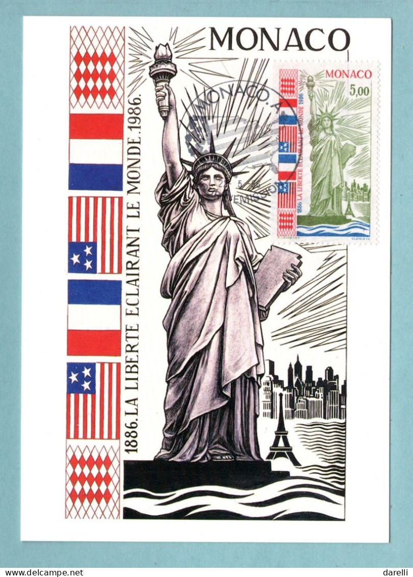 Carte Maximum Monaco 1986 - Centenaire De L'érection De La Statue De La Liberté - YT 1535 - Cartoline Maximum