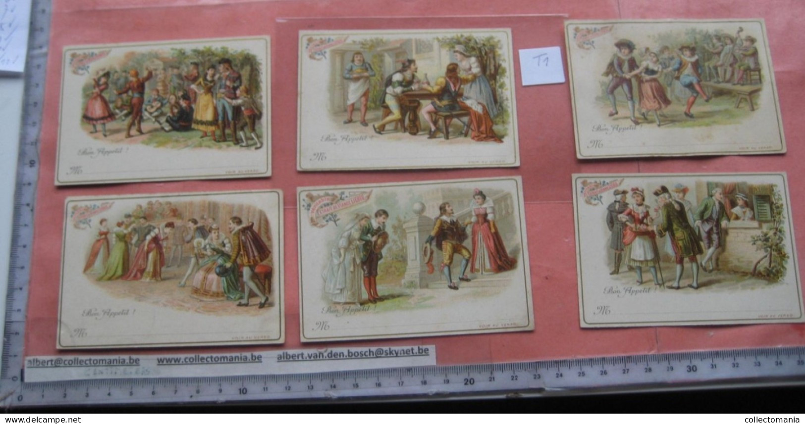 6 Cartes Chromos, 1885, Liebig Compagnie Complete Serie Nr 1 Tischkarten, Cartes De Table: Danses, Tanz - Table-cards VG - Liebig