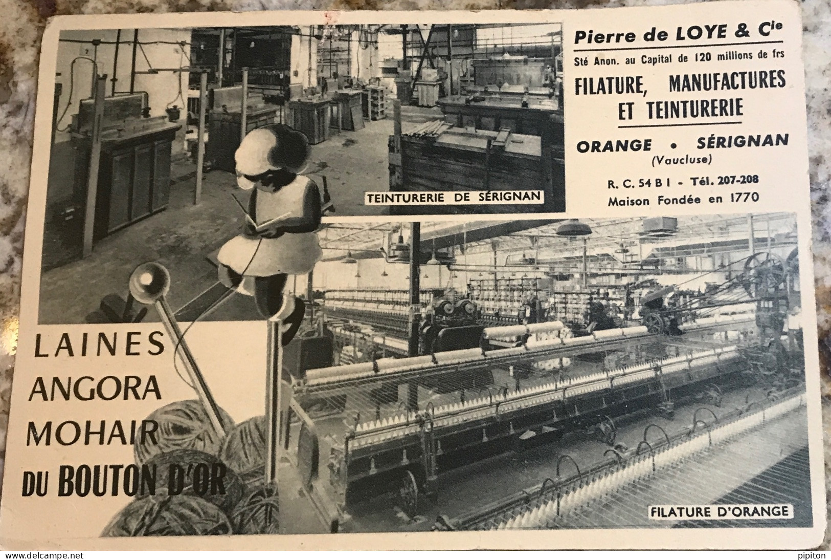 Carte Postale Privée Orange Et Serignan Laines Angora Mohair Du Bouton D'or - Otros & Sin Clasificación