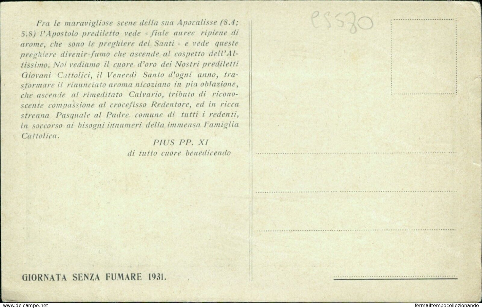 Cs580 Cartolina Giornata Senza Fumare 1931 Gioventu' Cattolica - Non Classés