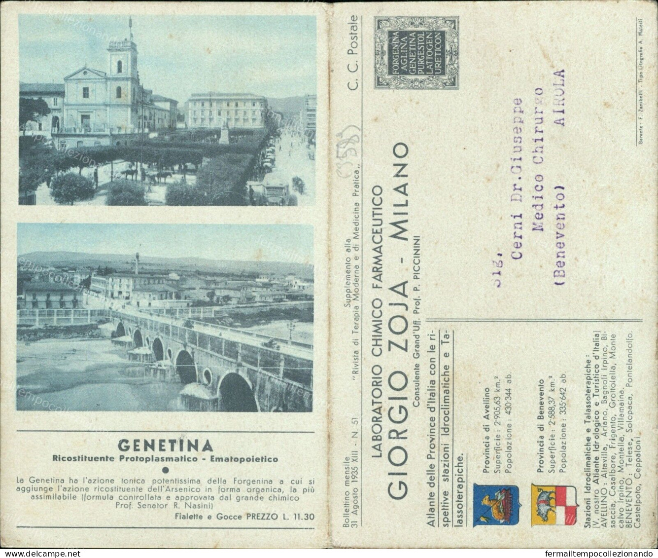 Cs589 Cartolina Doppia Provincia Di Avellino E Benevento Cartina Atlante - Latina