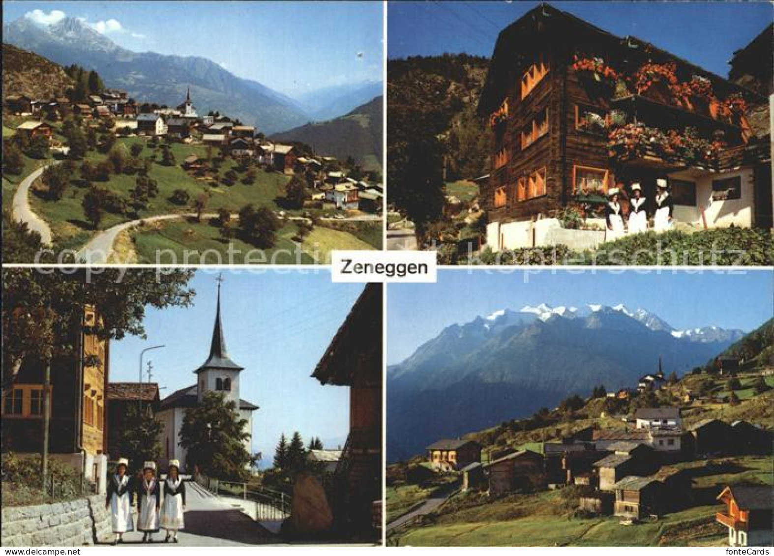 12156947 Zeneggen Gesamtansicht Mit Alpenpanorama Dorfpartie Kirche Trachten Zen - Autres & Non Classés