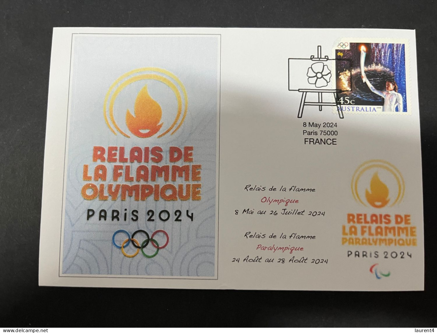 15-5-2024 (5 Z 12) Paris Olympic Games 2024 - Torch Relay In France (+ Olympic Torch Relay Sydney Cathy Freeman Stamp) - Summer 2024: Paris