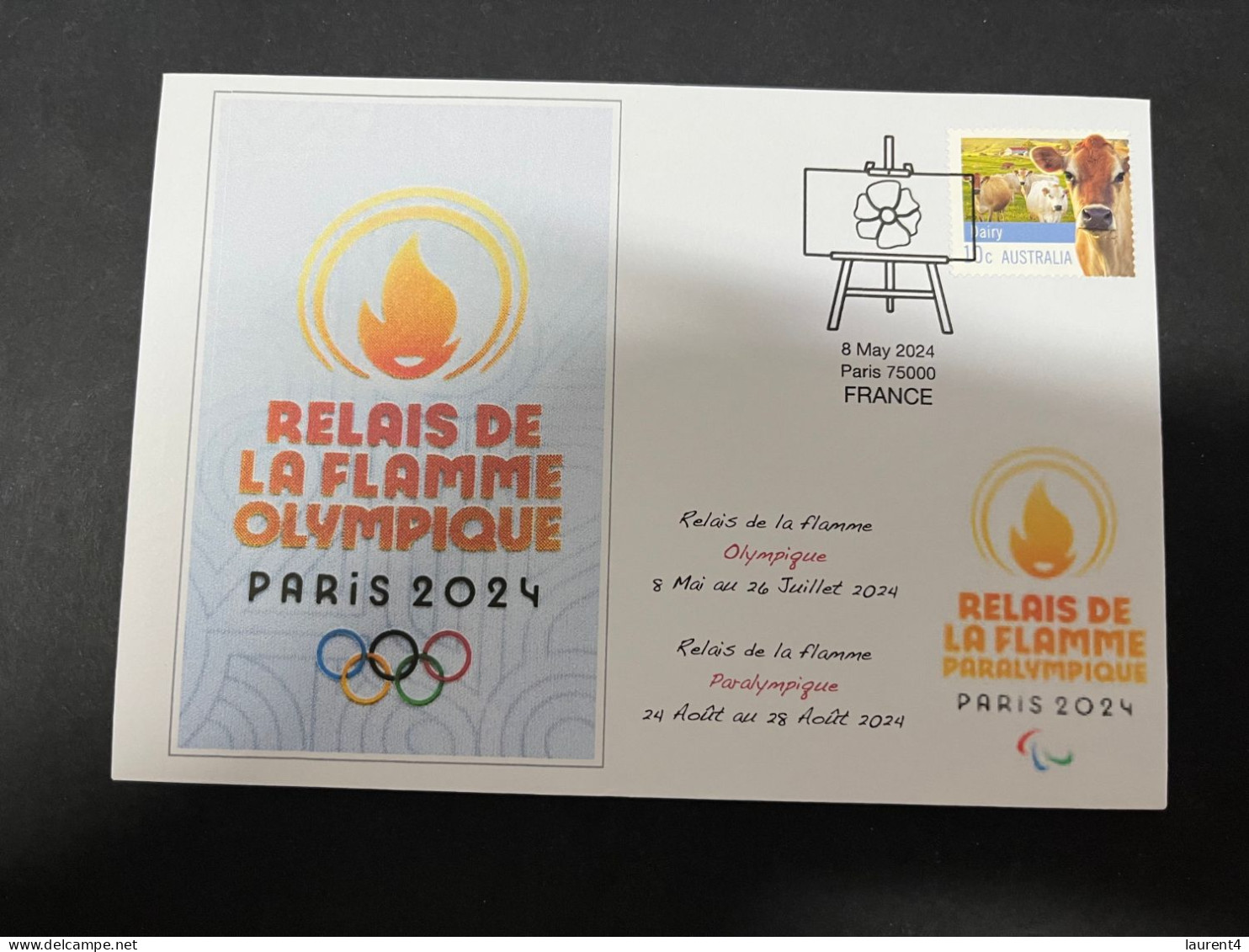 15-5-2024 (5 Z 12) Paris Olympic Games 2024 - Torch Relay In France (with OZ Stamp) - Eté 2024 : Paris