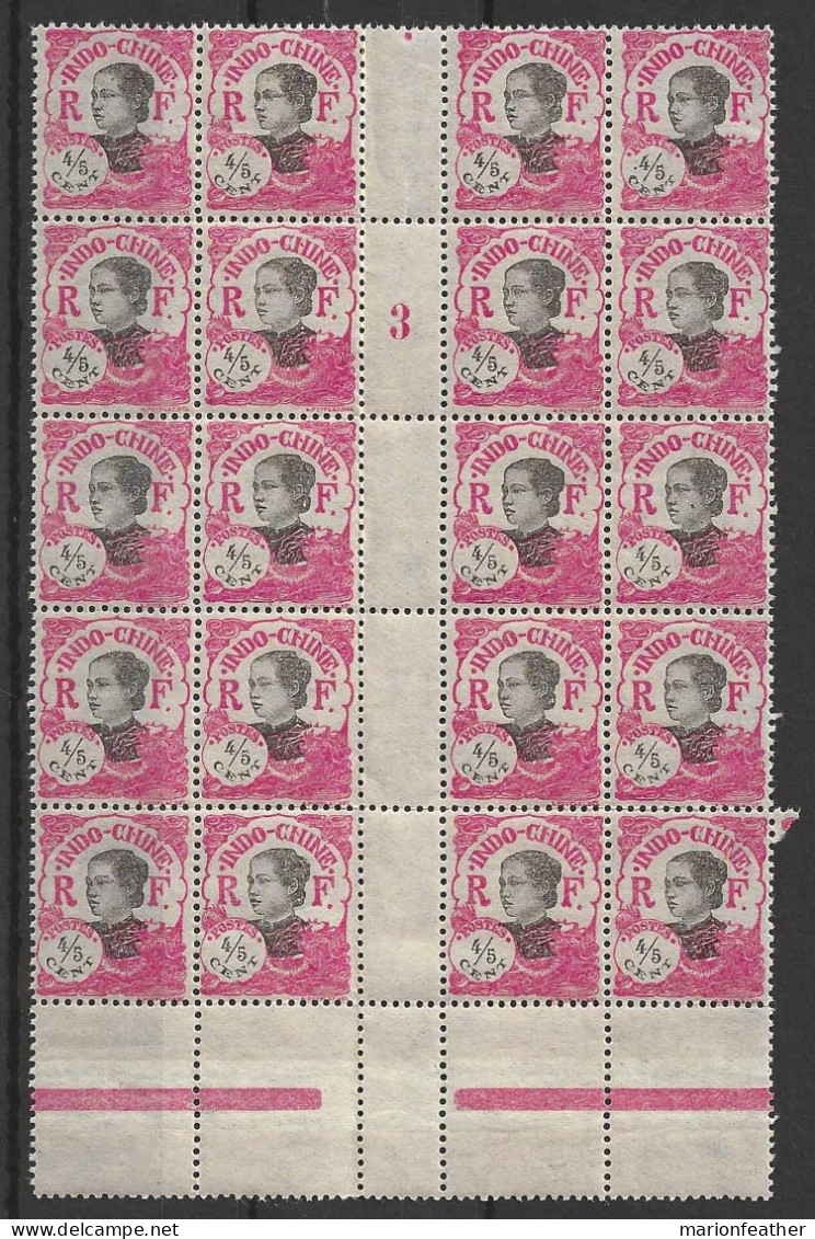 INDO - CHINA....." 1922.."......SG118.....GUTTER BLOCK OF 20.......MNH... - Nuovi