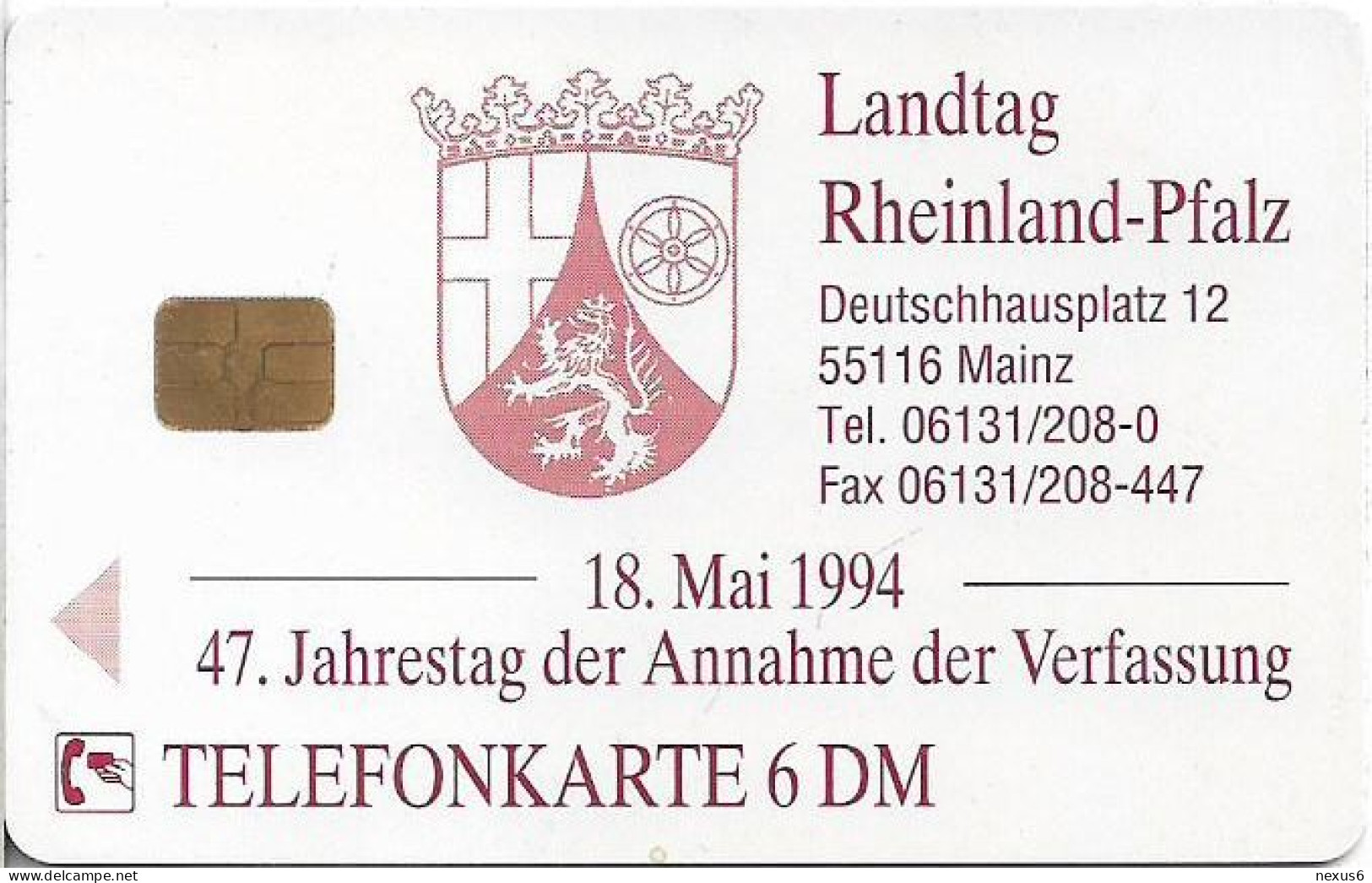 Germany - Landtag Rheinland-Pfalz – Deutschhaus - O 0753 - 05.1994, 6DM, 1.100ex, Used - O-Reeksen : Klantenreeksen