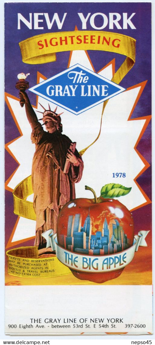 Dépliant Touristique.Amérique.U.S.A.New York.Sightseeing.The Gray Line.1978.Th Big Apple.The Historic Hudson Valley. - Reiseprospekte