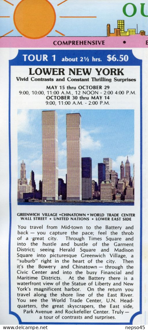 Dépliant touristique.Amérique.U.S.A.New York.Sightseeing.The Gray Line.1978.Th Big Apple.The Historic Hudson Valley.