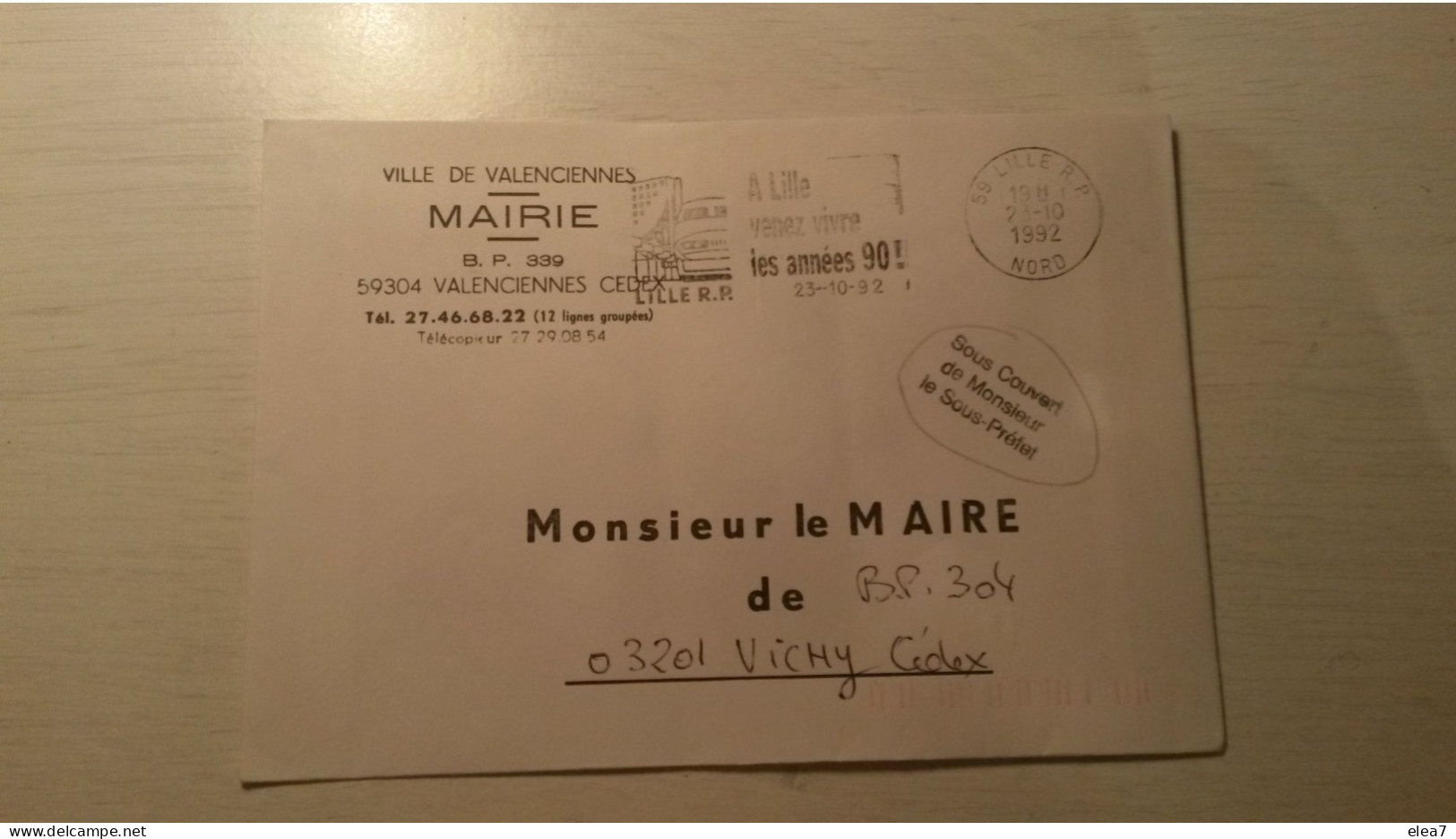 ENVELOPPE 1992  En Provenance De France (Valenciennes) - Briefe U. Dokumente