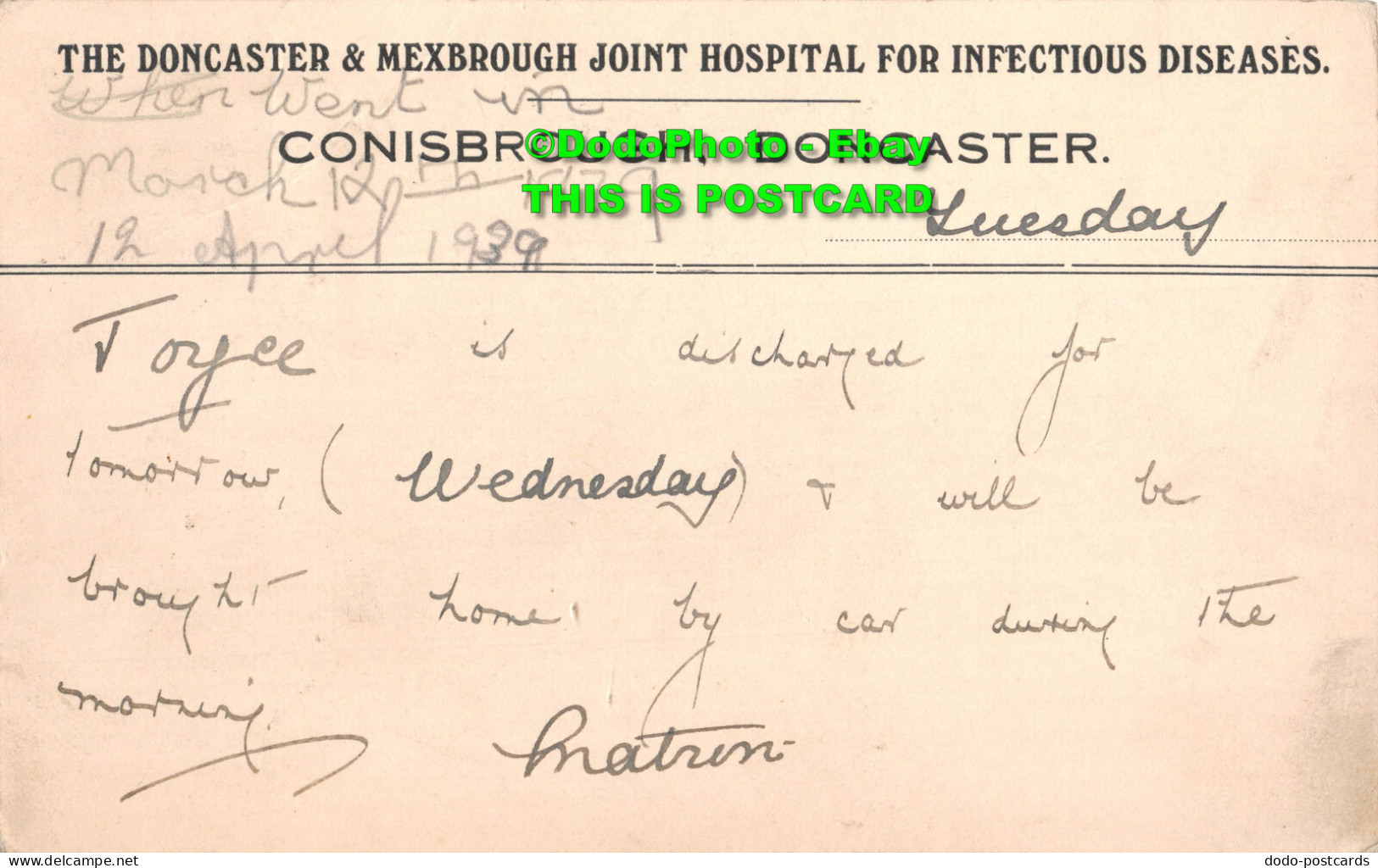 R412447 The Doncaster And Mexbrough Joint Hospital For Infectious Diseases. Coni - World