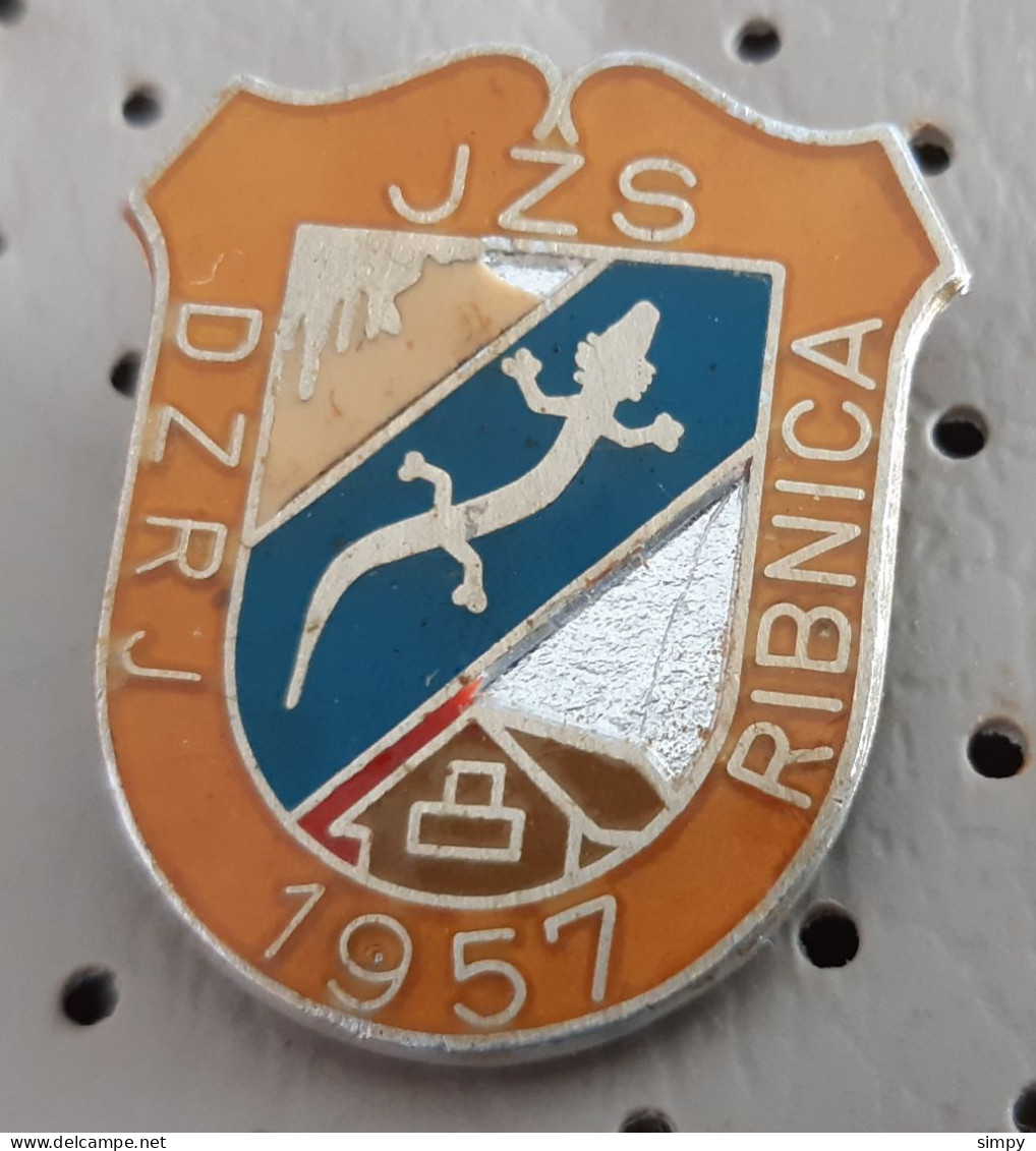 Speleological Club DZRJ Ribnica 1957 Proteus Human Fish Caves Grotte Cave Cavern Slovenia Vintage Pin - Verenigingen