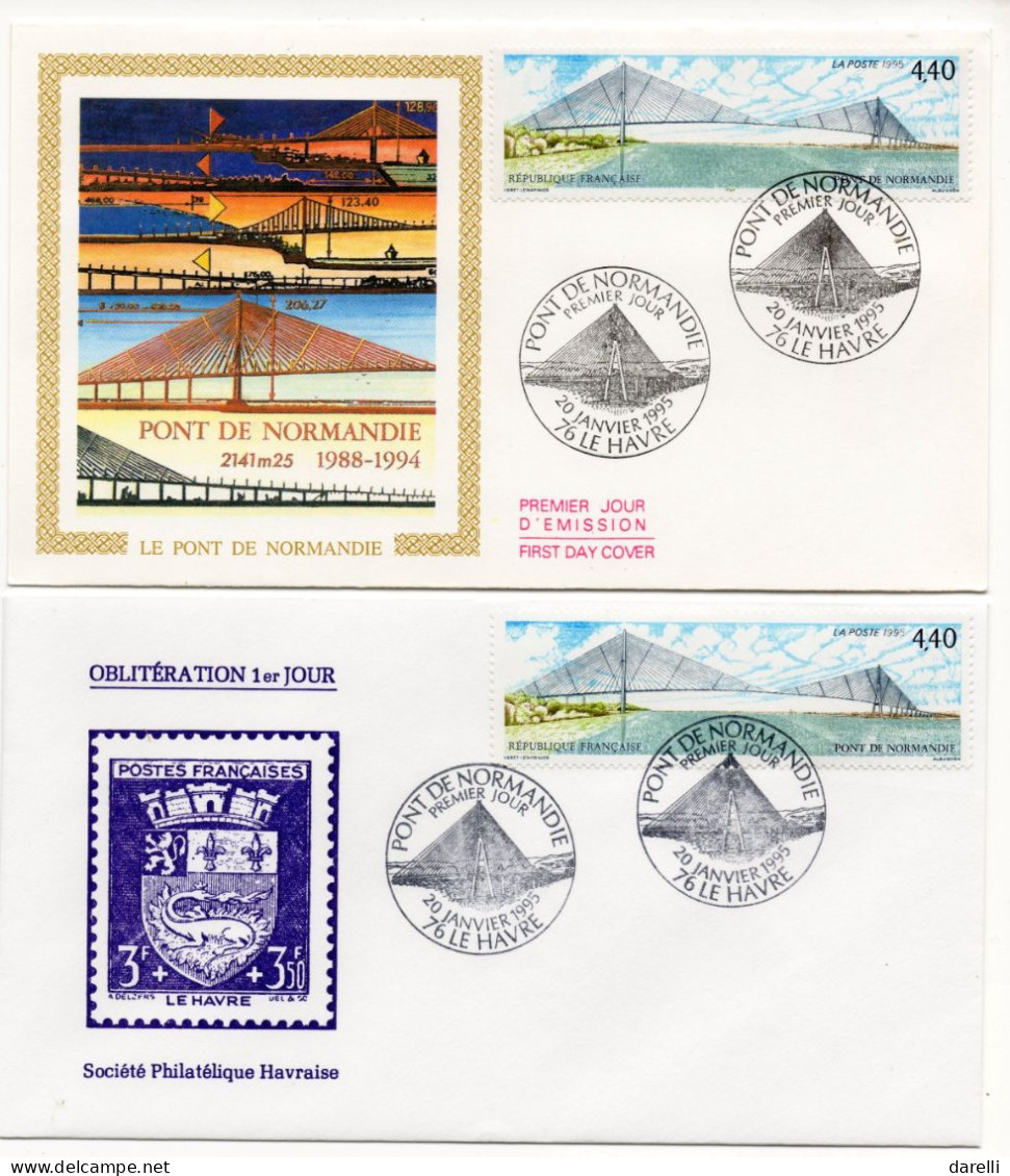 FDC France 1995 - Pont De Normandie - YT 2923 - Le Havre - 1990-1999