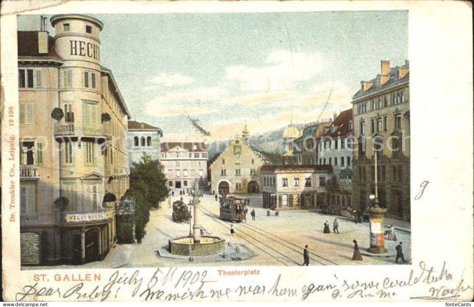 12066587 St Gallen SG Theaterplatz Brunnen Strassenbahn St Gallen - Sonstige & Ohne Zuordnung