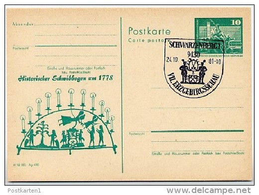 DDR P79-40-81 C172 Postkarte PRIVATER ZUDRUCK Weihnachtsmarkt Schwarzenberg Sost. 1981 - Cartes Postales Privées - Oblitérées