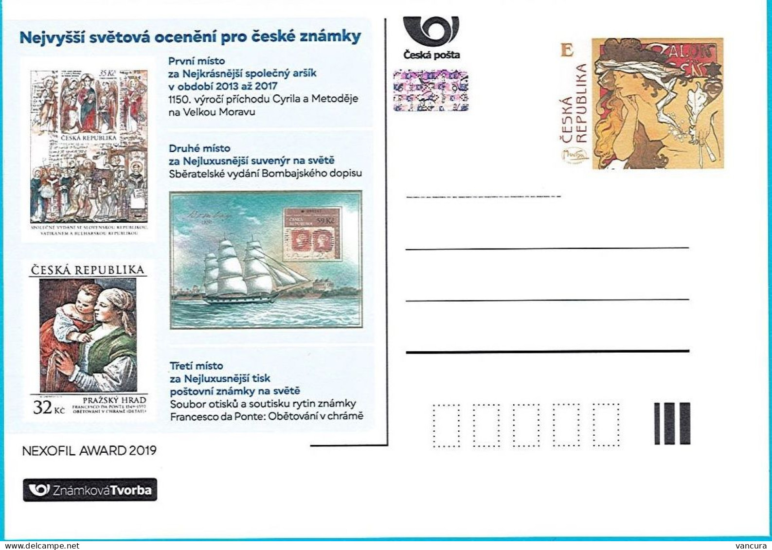 ** ZT 3 Czech Republic Awarded Stamps -  Mucha 2019 - Postcards