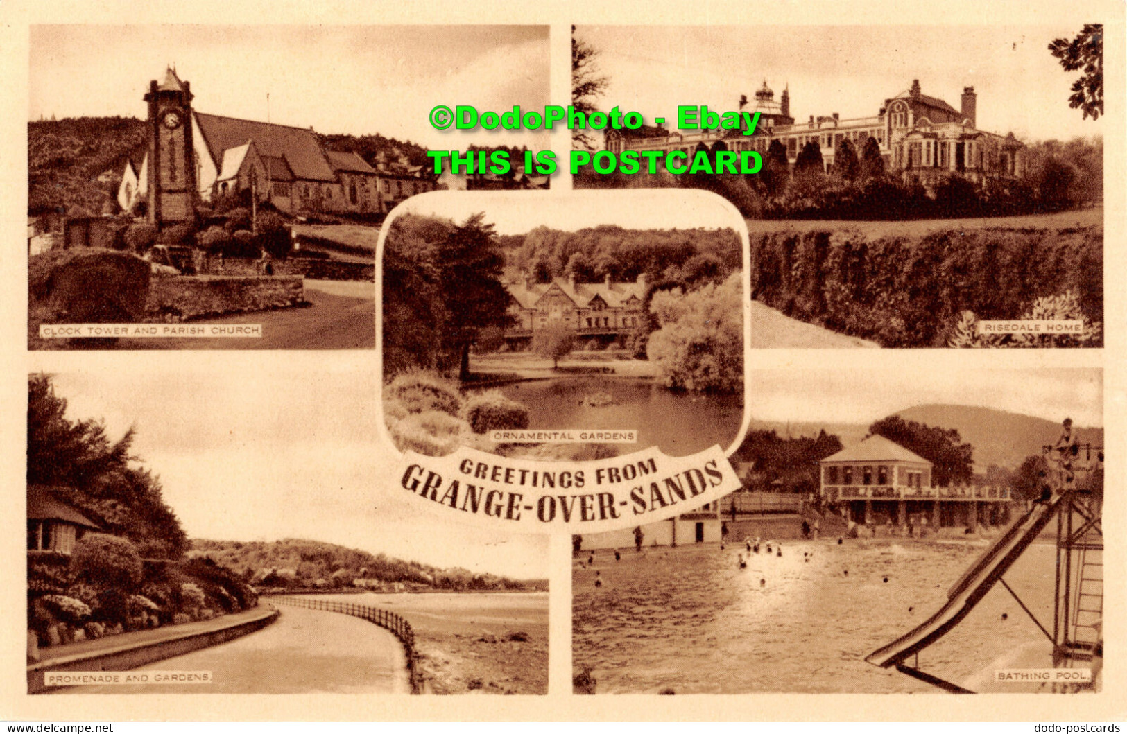 R412533 Greetings From Grange Over Sands. Risedale Home. Clock Tower And Parish - World