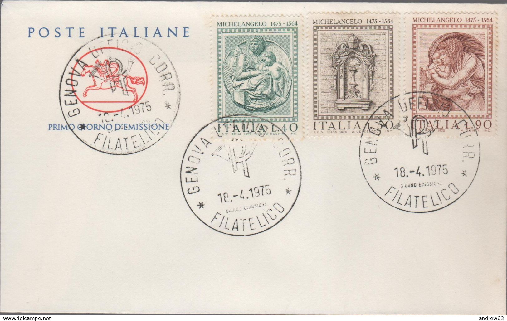 ITALIA - ITALIE - ITALY - 1975 - 5º Centenario Della Nascita Di Michelangelo Buonarroti - FDC Cavallino - FDC