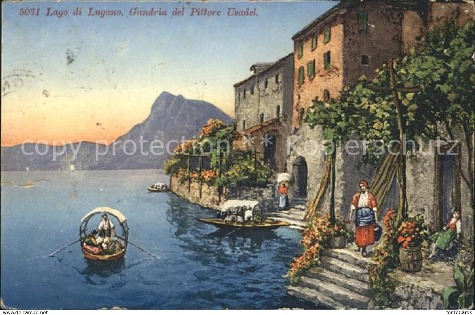 12048677 Gandria Lago Di Lugano Monte San Salvatore Pittore Usadel Kuenstlerkart - Sonstige & Ohne Zuordnung