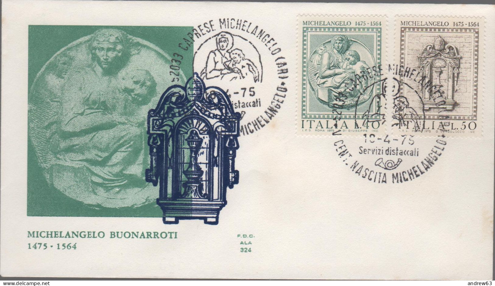 ITALIA - ITALIE - ITALY - 1975 - 5º Centenario Della Nascita Di Michelangelo Buonarroti - FDC ALA - FDC