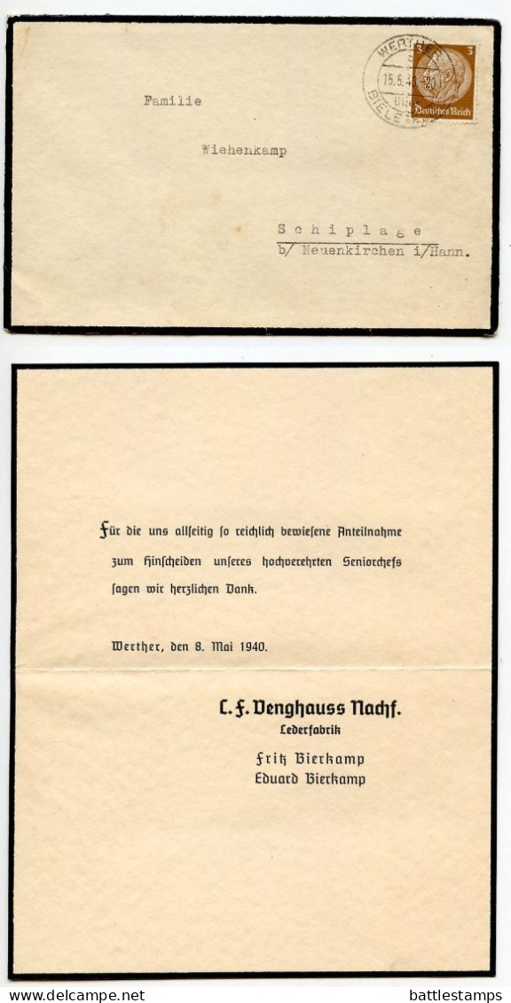 Germany 1940 Mourning Cover; Werther über Bielefeld To Schiplage; 3pf. Hindenburg - Storia Postale