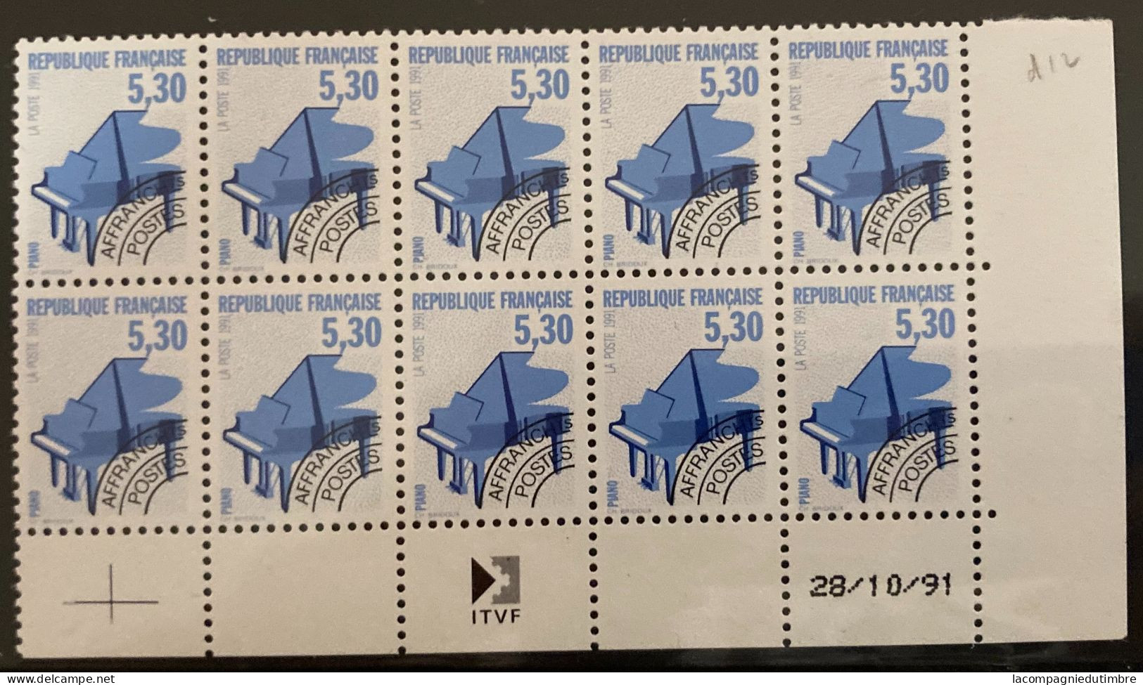 France Préoblitérés YT N° 222A Dentelé 12 En Bloc De Dix Timbres Neufs ** MNH. TB - 1989-2008