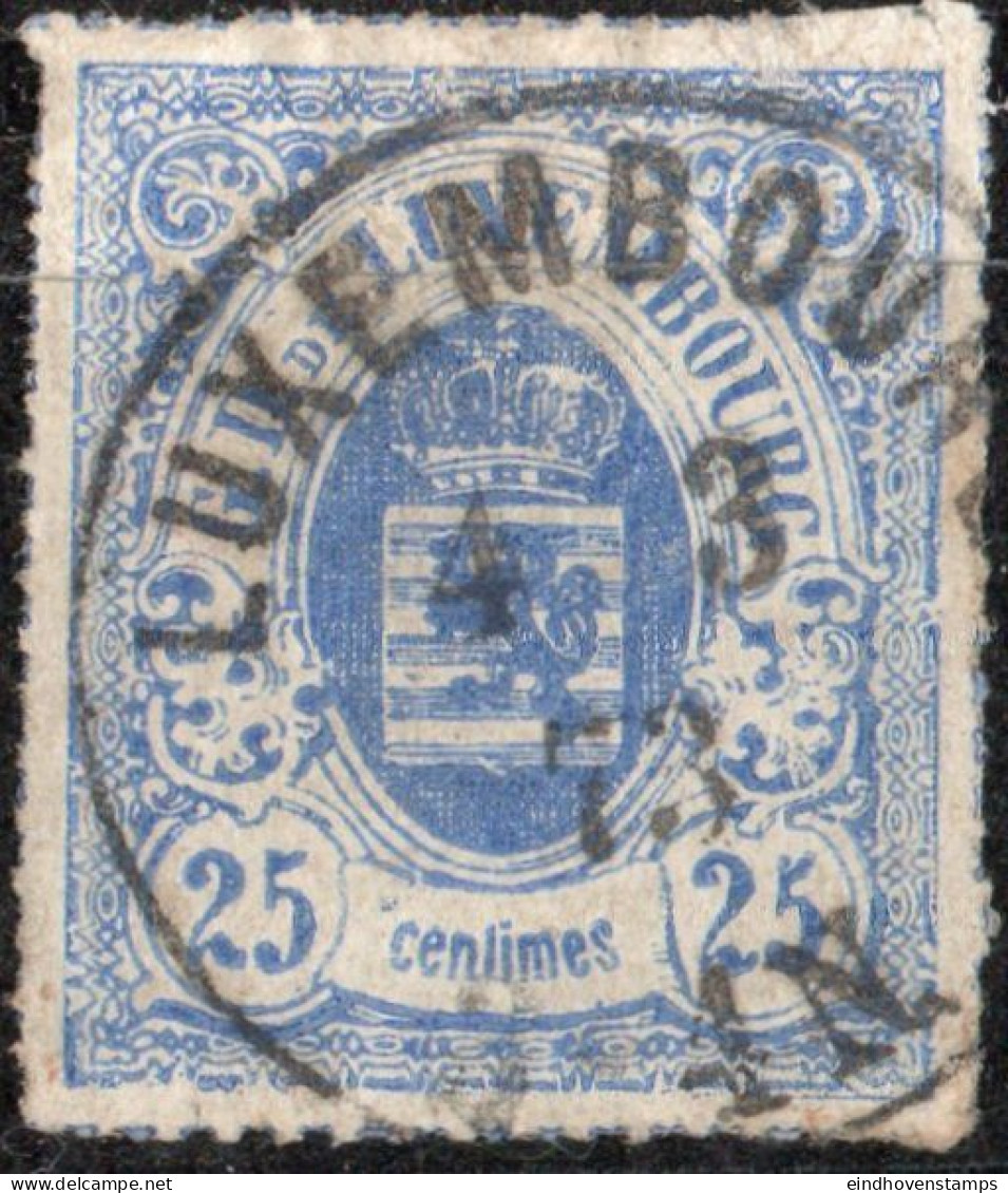 Luxembourg 1865 25 C Ultramarine Rouletted (coloured) 1 Value Cancelled - 1859-1880 Armoiries