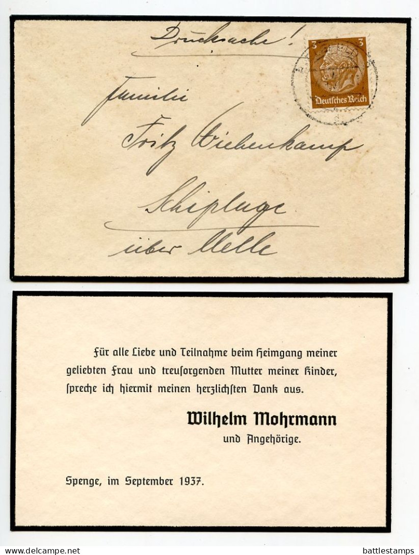 Germany 1937 Mourning Cover; Bielefeld To Schiplage; 3pf. Hindenburg - Covers & Documents