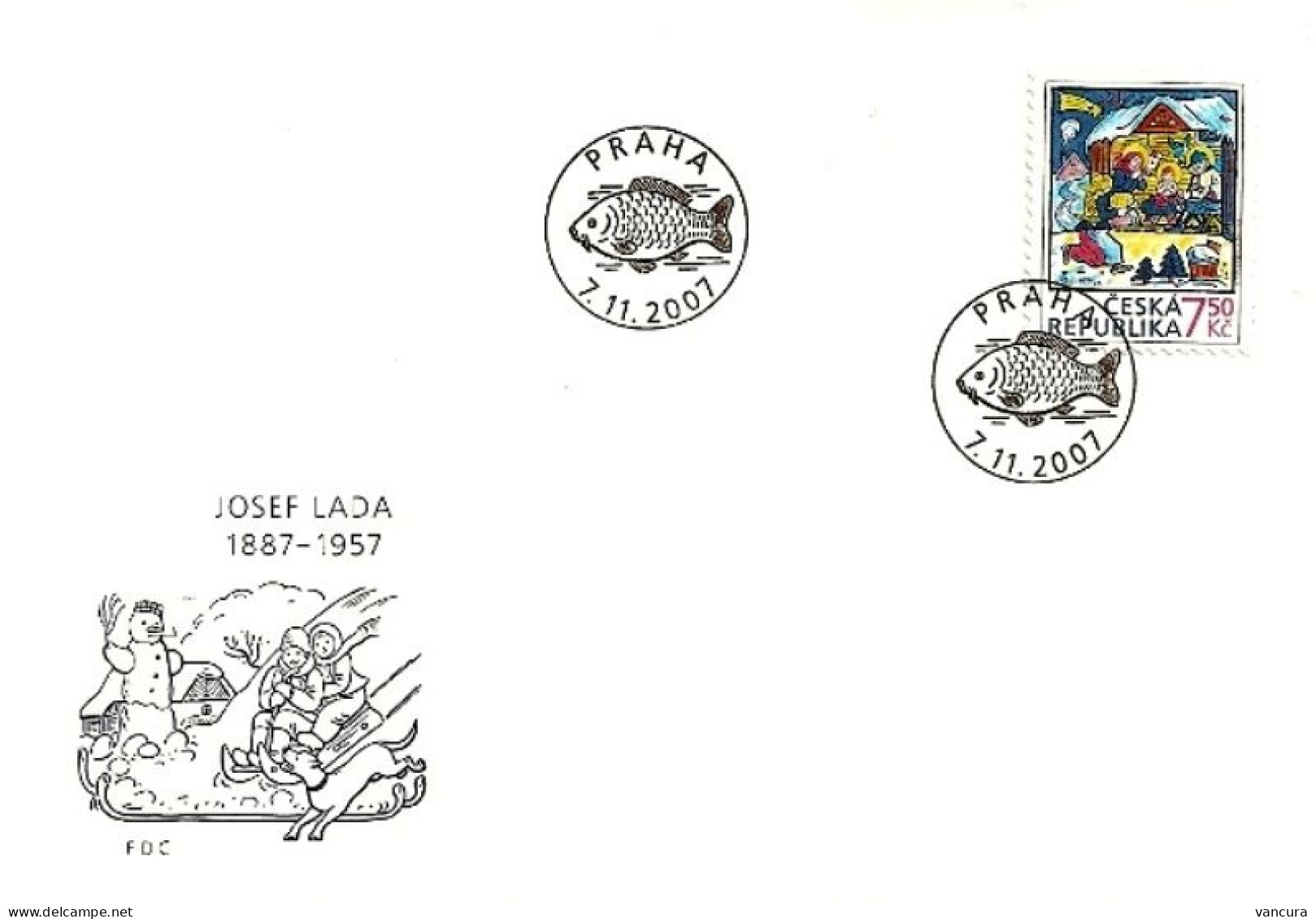 FDC 536 Czech Republic Christmas 2007 Josef Lada - Christmas