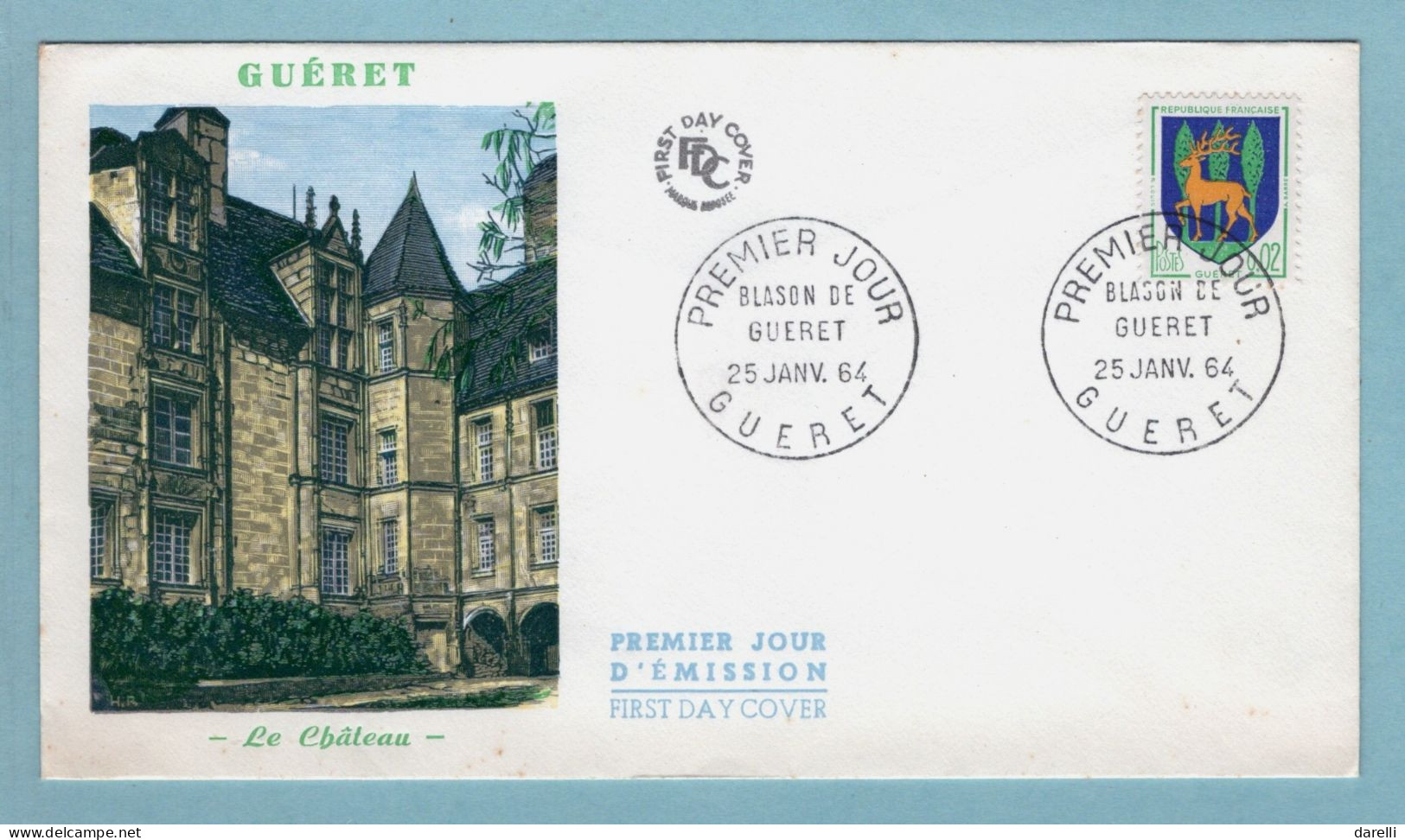 FDC France 1964 - Blason - Armoiries De Guéret - YT 1351B - Guéret - 1960-1969