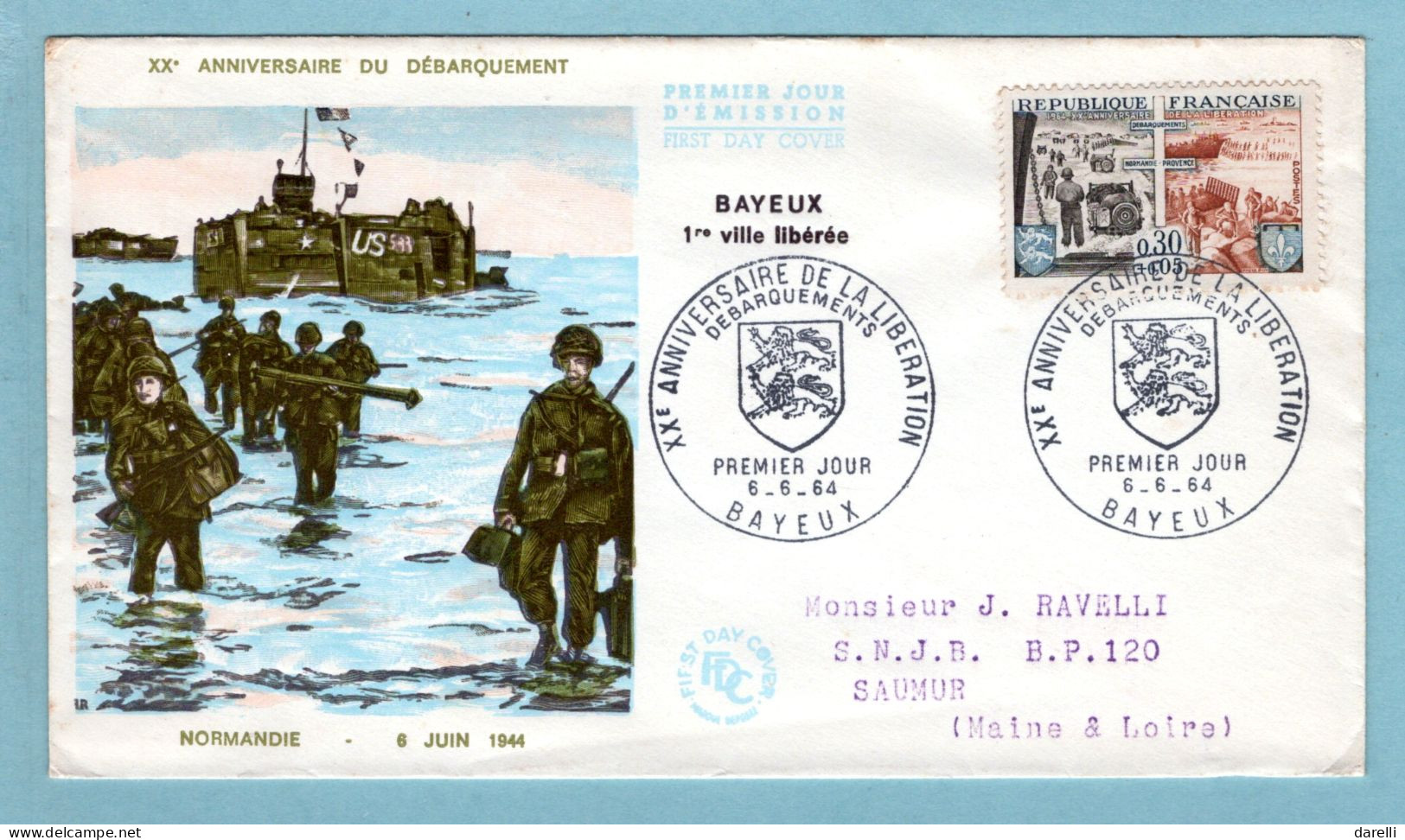 FDC France 1964 - Débarquement Allié En Normandie - YT 1409 - 14 Bayeux - 1960-1969