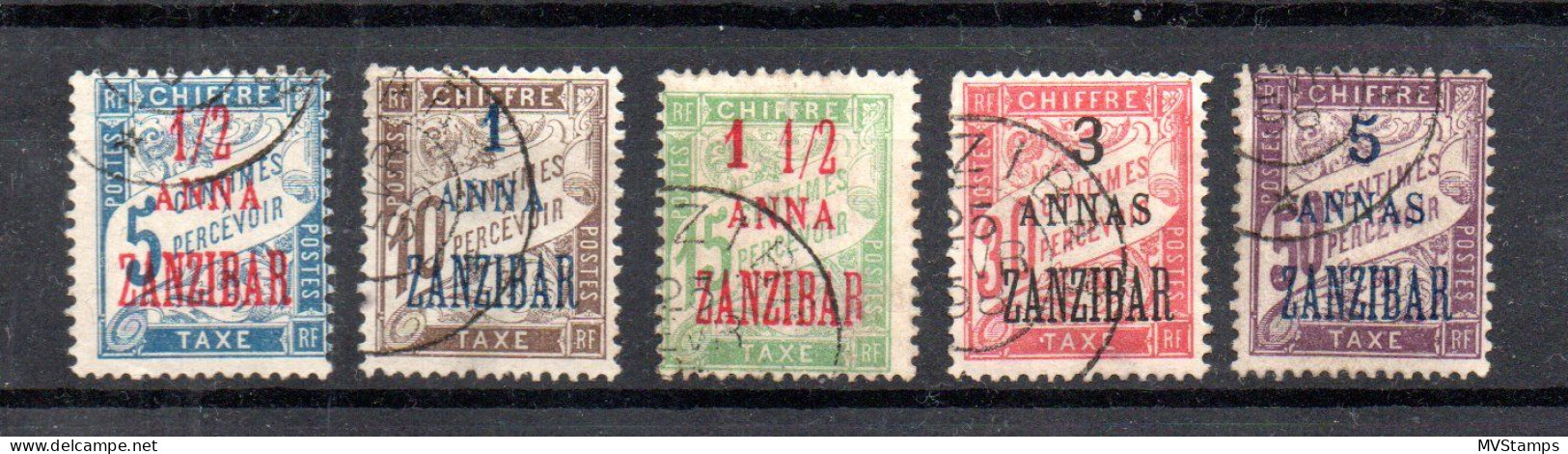 Zanzibar (France) 1897 Old Set Postage-due Sage Stamps (Michel P 1/5) Used - Gebraucht