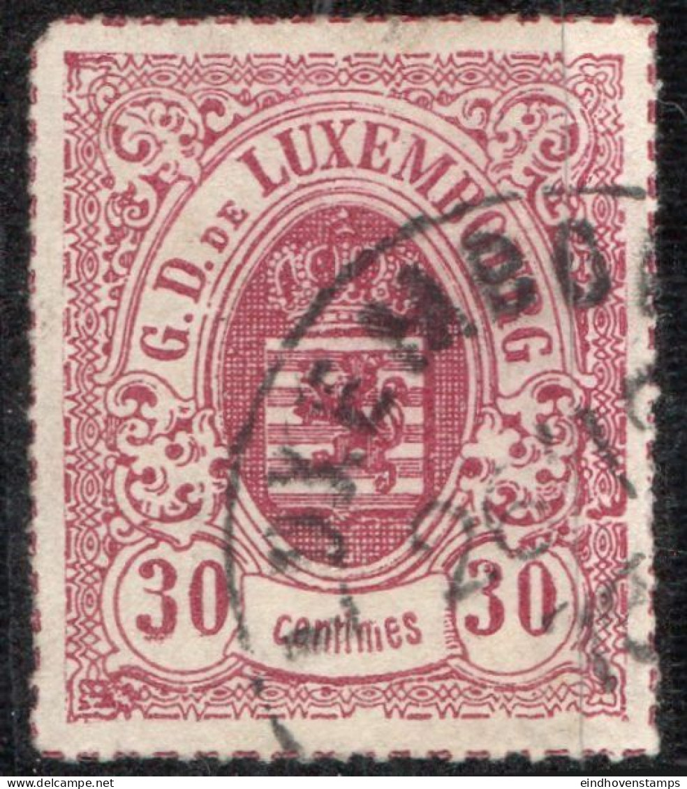 Luxemburg 1865 30 Coloured Line Perforation Cancelled - 1859-1880 Coat Of Arms