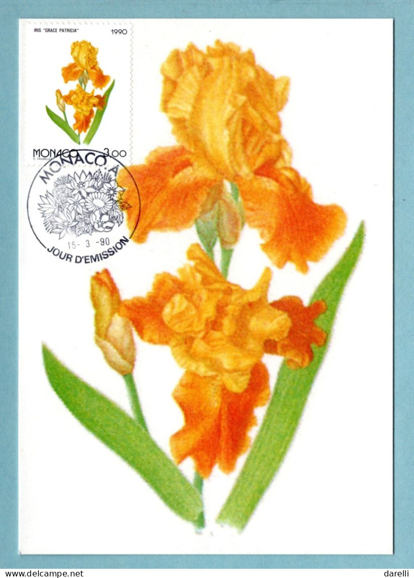 Carte Maximum Monaco 1990 - Osaka 90 - Exposition Florale Internationale Au Japon - Fleur : Iris Grace Patricia YT 1712 - Maximum Cards
