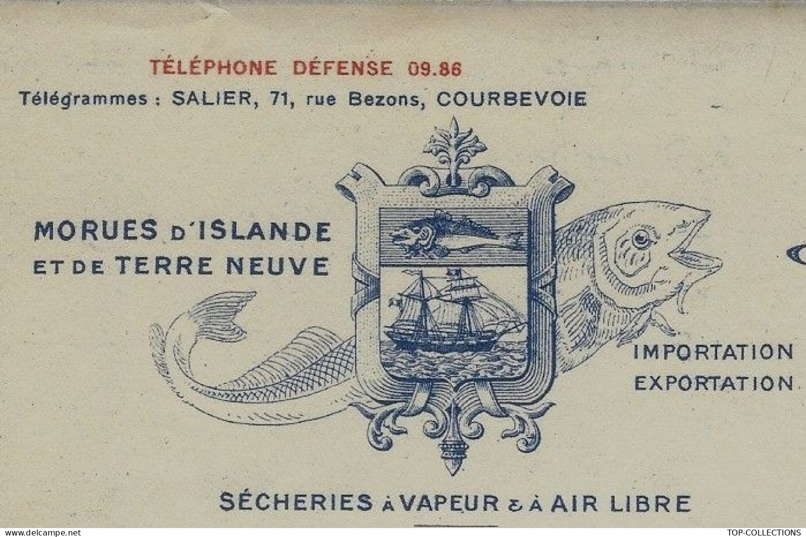 1937 NAVIGATION PECHE ISLANDE ET  TERRE NEUVE MORUES L.M.Salier Courbevoie (Seine) Pour Vierzon (Cher)Quint VSCANS - 1950 - ...