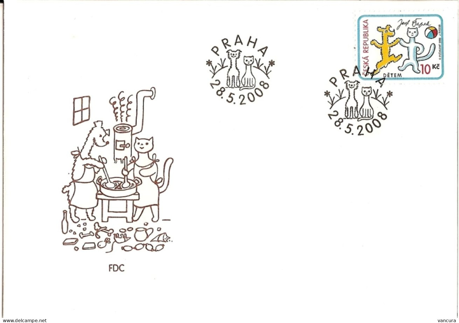 FDC 561 Czech Republic For Children Of Doggie And Pussycat 2008 Josef Capek - Dogs