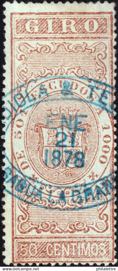 ESPAGNE / ESPAÑA - COLONIAS (Cuba) 1868 Sellos Para GIRO Fulcher 651/2 50c Castaño - Cancelado Marca De Sagua La Grande - Kuba (1874-1898)