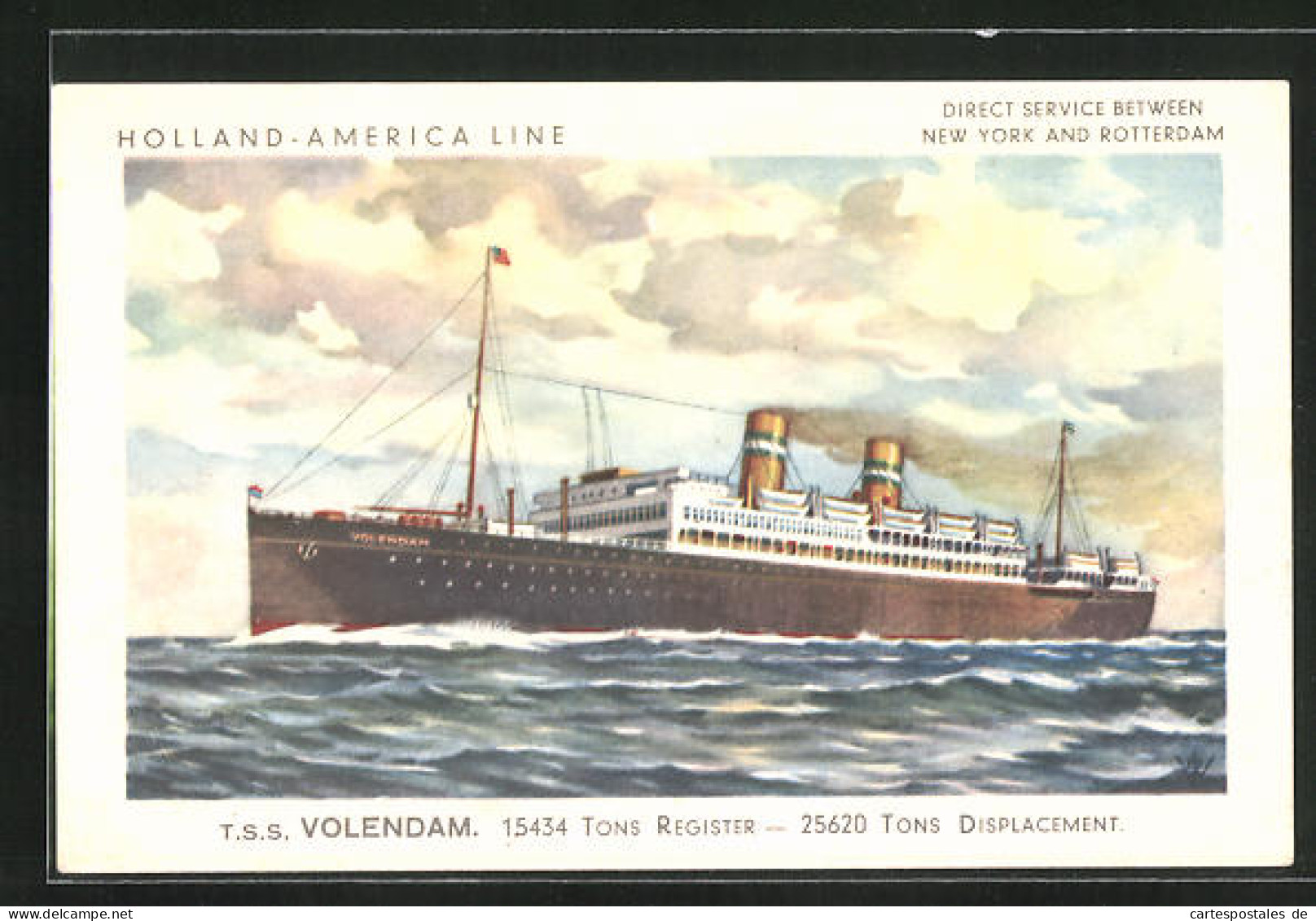 AK Passagierschiff T. S. S. Volendam Auf Hoher See, Holland-America Line  - Dampfer