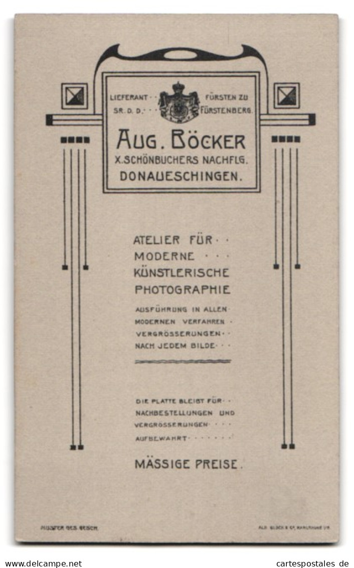Fotografie Aug. Böcker, Donaueschingen, Portrait älterer Herr Im Anzug Mit Oberlippenbart  - Anonieme Personen