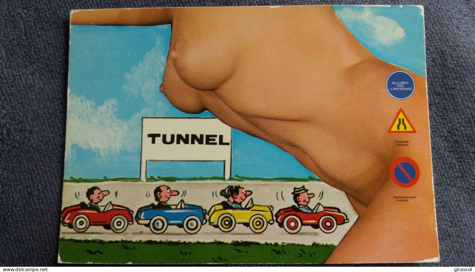 CPSM PIN UP FEMME SEINS NUS TUNNEL HUMOUR VOITURES CONDUCTEUR PANNEAUX CIRCULATION ED LYNA SERIE 410/9 STYLE ALEXANDRE - Pin-Ups