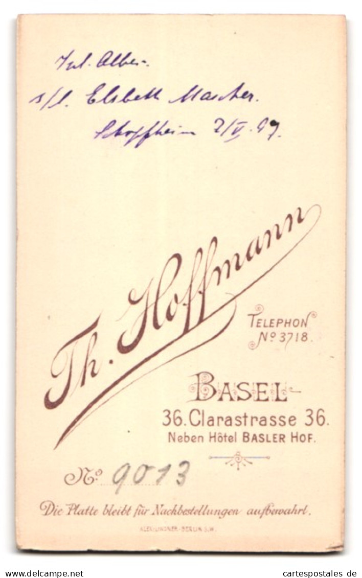 Fotografie Th. Hoffmann, Basel, Clarastrasse 36, Portrait Junger Herr Im Anzug Mit Krawatte  - Personnes Anonymes