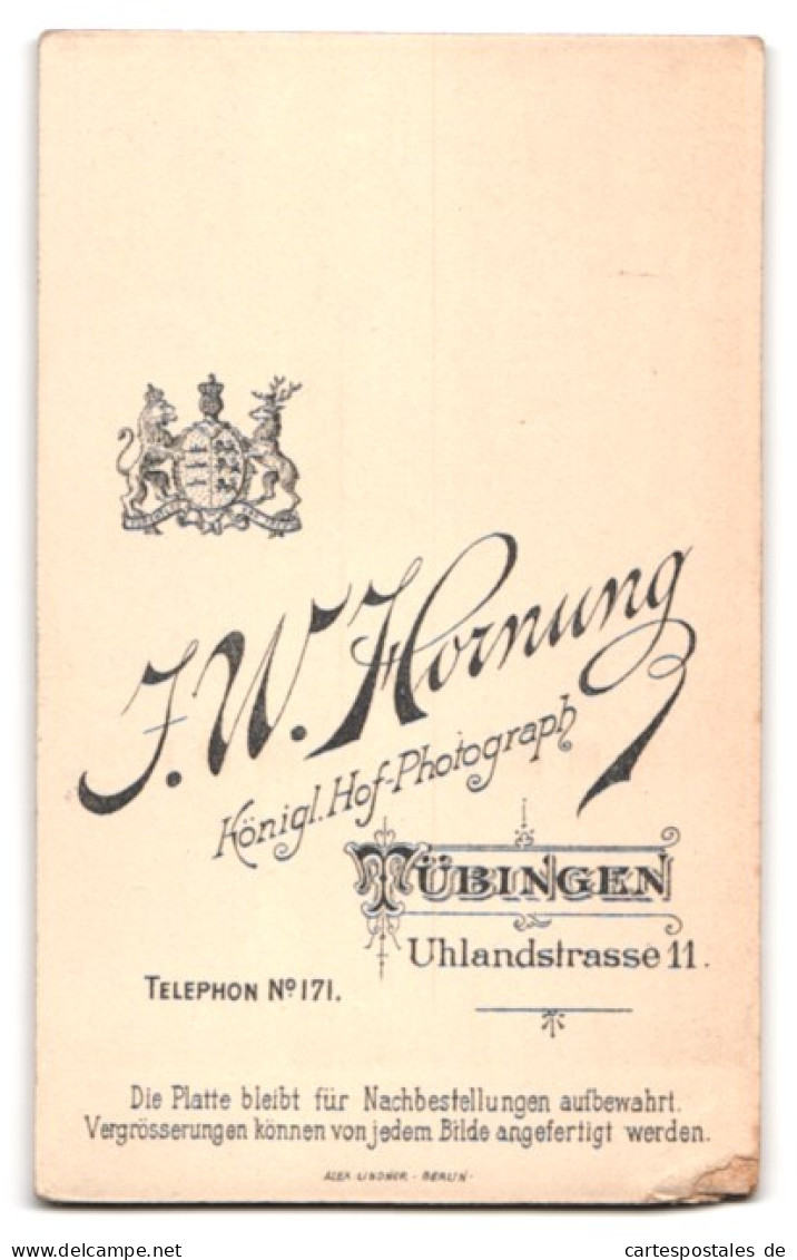 Fotografie J.W. Hornung, Tübingen, Uhland-Strasse 11, Junge Dame In Samtenem Puffärmelkleid  - Anonieme Personen