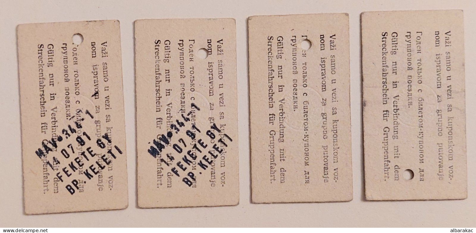 Yugoslavia To Hungary -   Railway Train 4 Cardboard Ticket ,ticket For Group Travel With Coupon - Europe