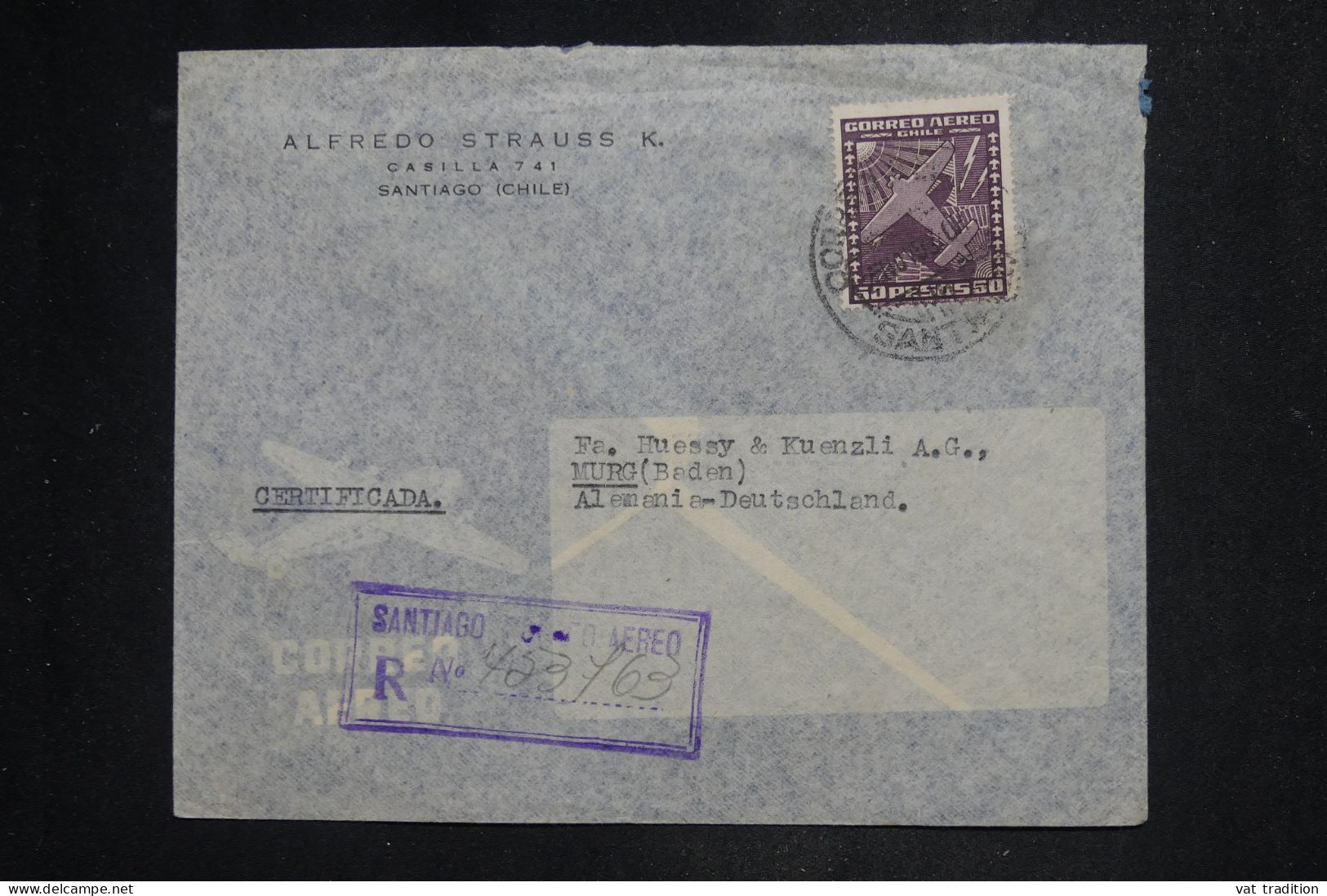 CHILI - Lettre Commerciale Recommandée Par Avion > L'Allemagne - 1953 - A 3022 - Cile