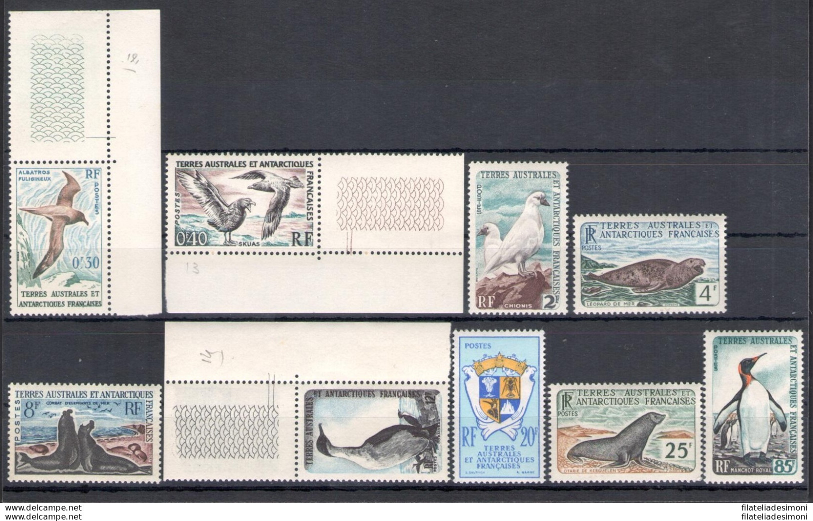 1959-63 TAAF - ANTARTICO FRANCESE - Fauna - Catalogo Yvert N. 12-17 - 9 Valori - MNH** - Sonstige & Ohne Zuordnung